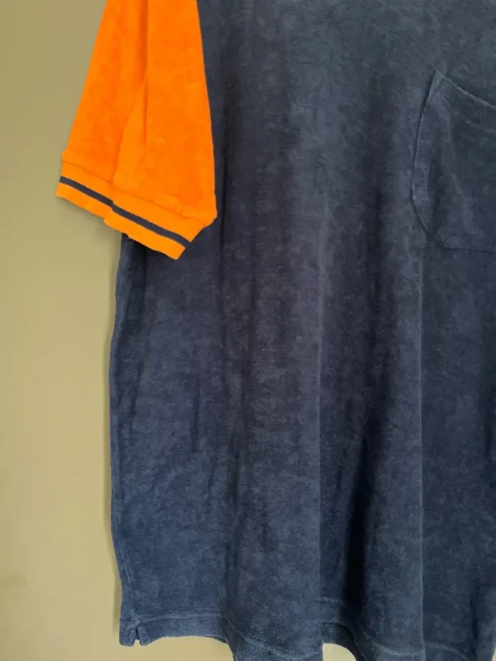 Polo homme manches courtes coton éponge bleu et orange taille L Zara - photo numéro 3
