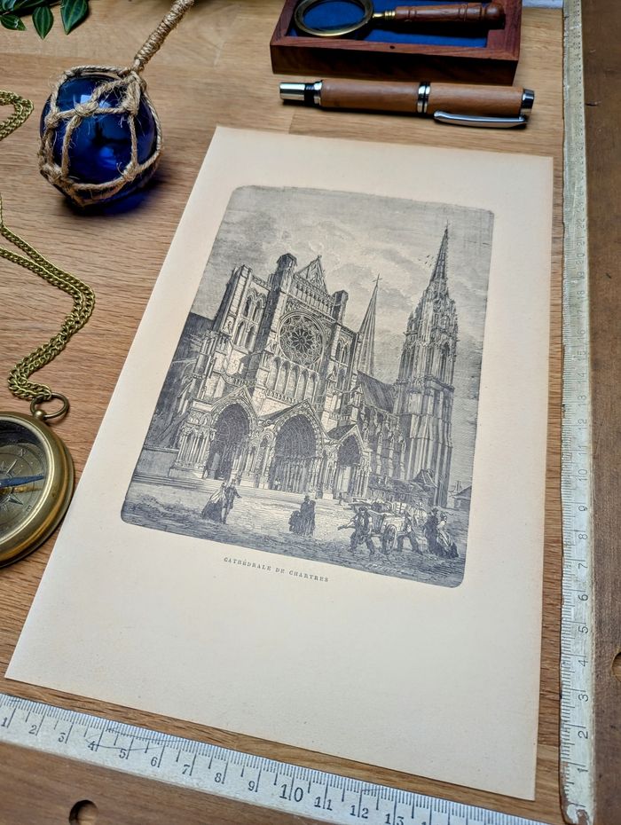 Imprimée en 1906, la cathédrale de Chartres, Vintage Authentique (cadre non inclus ) - photo numéro 3