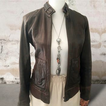 Blouson cuir véritable coupe perfecto de qualité comme neuf