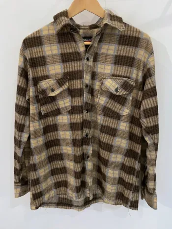 Lumberjack Flannel Plaid Polaire shirt chemise brown beige blue Mens M/L