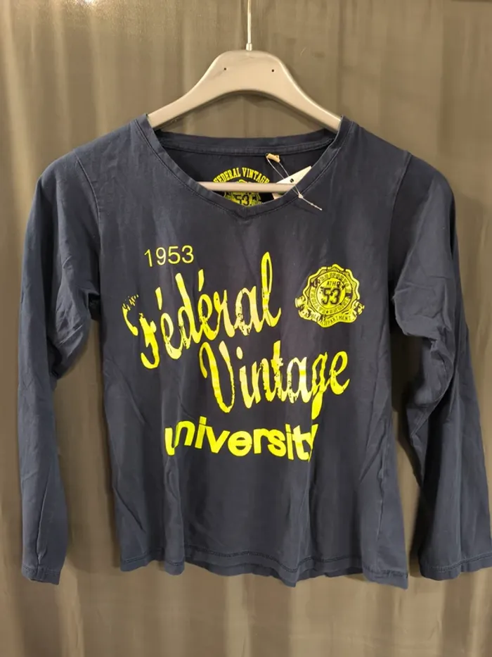 309696 tee-shirt ML bleu marine garçon 16 ans federal vintage
