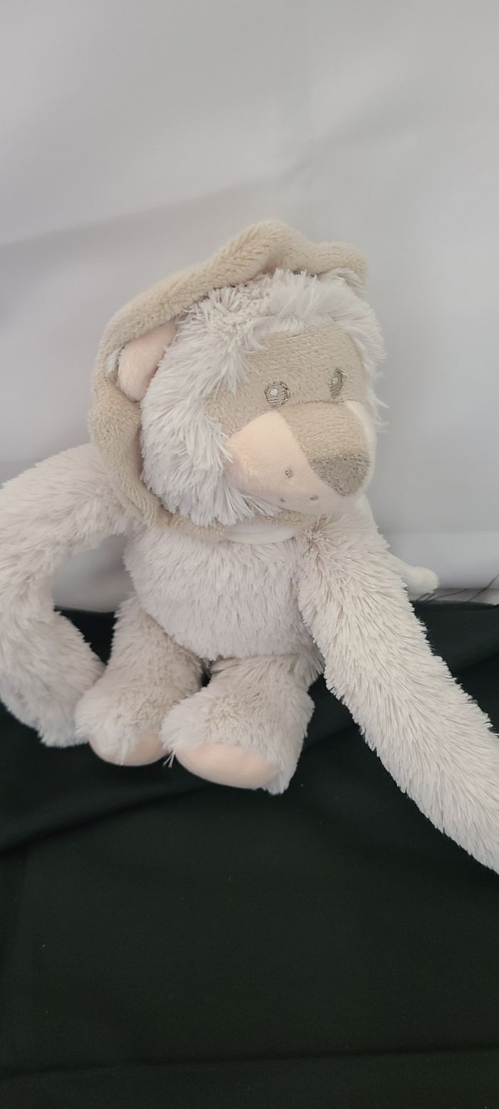 Doudou Lion Cocktail Scandinave 22 Cm Peluche Beige Bandana Bras Velcro - photo numéro 3