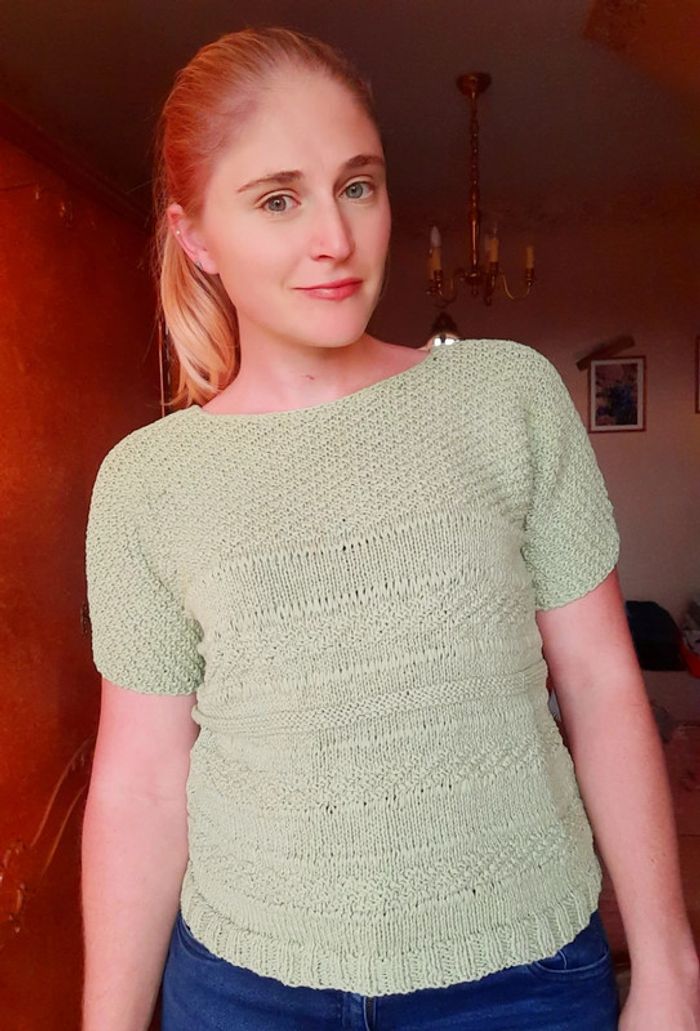 T-shirt tricoté main vert pomme L - photo numéro 2