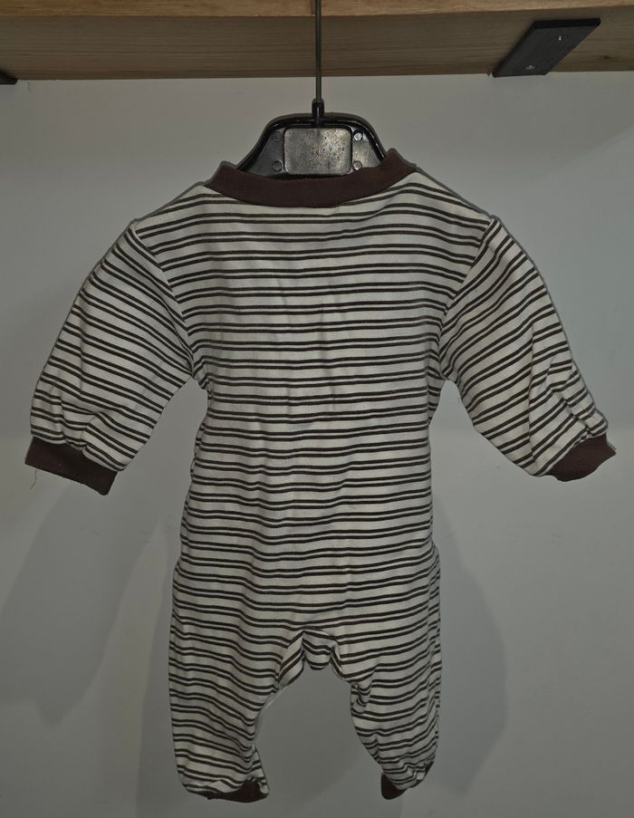 Pyjama coton une piece crème/marron 3-6 mois - photo numéro 2