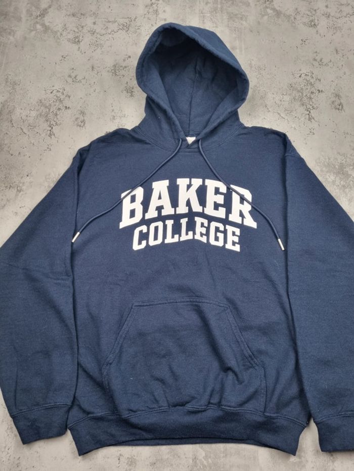 Pull à capuche universitaire Baker College bleu – Taille M Homme - photo numéro 3
