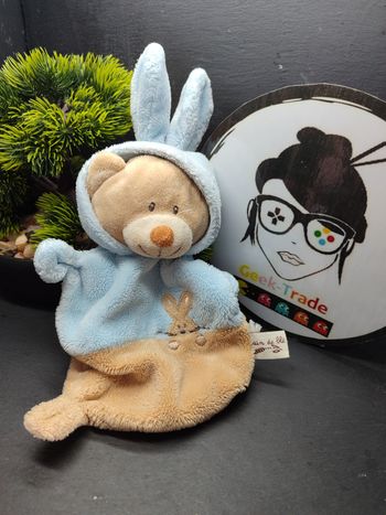 Doudou ours déguisé lapin bleu marron grain de blé zannier beige costume 3842