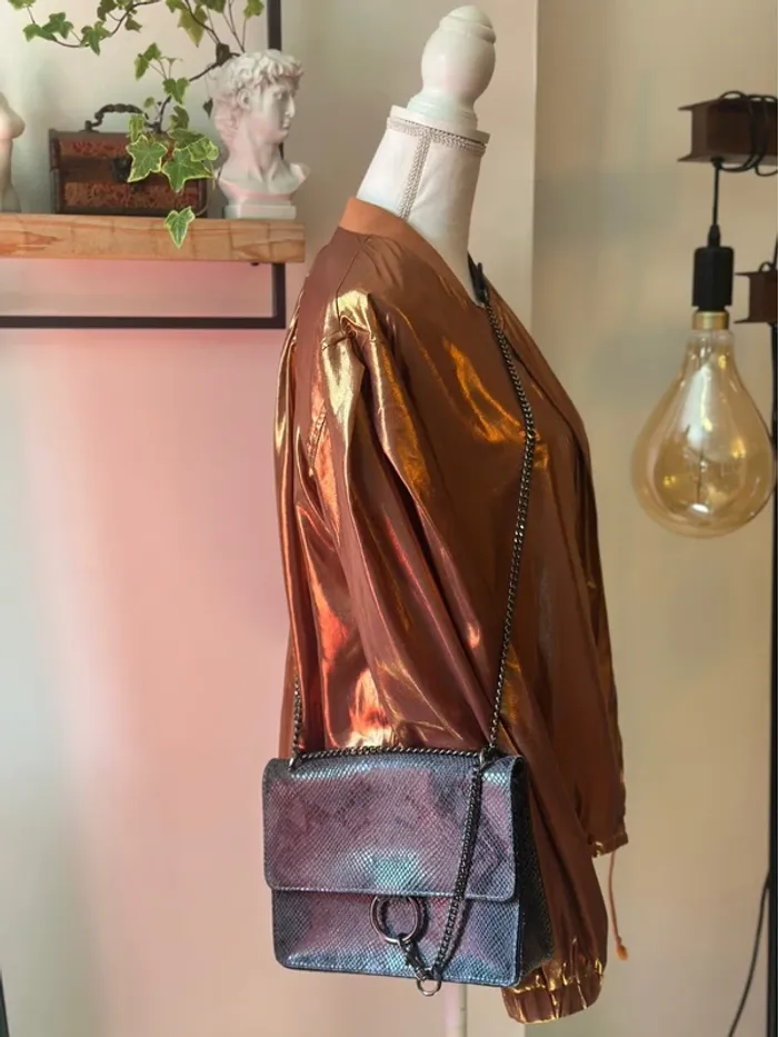 Sac en cuir imprimé python noir et gris – Chaîne métal ajustable – Borse in Pelle - photo numéro 4