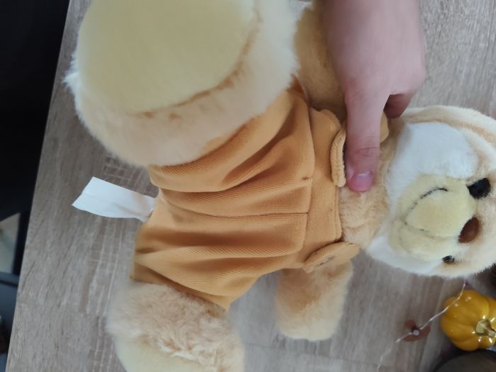 Grande peluche lapin à salopette beige - photo numéro 5