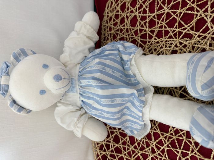 Ours Tartine Et Chocolat Oursonne Robe Blanc Raye Bleu Doudou - photo numéro 2