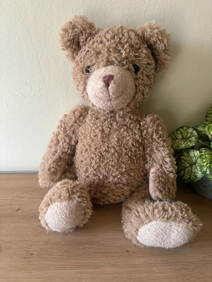 Doudou peluche  ours marron bouclette CA crédit agricole