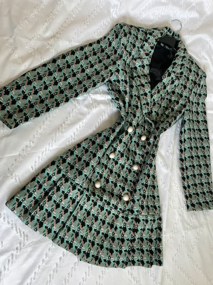 Robe veste blazer tailleur Zara imprimé tweed taille XS - photo numéro 17