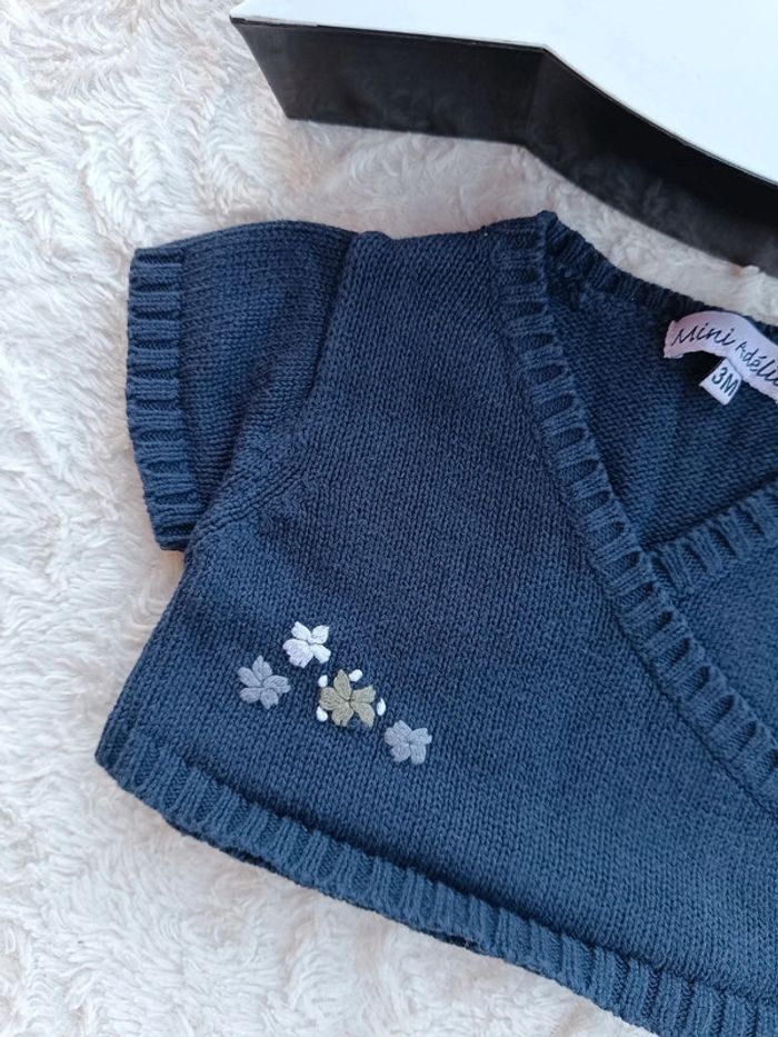 Boléro maille Fille 3 mois fleurs Mini Adélie 100% coton - photo numéro 3
