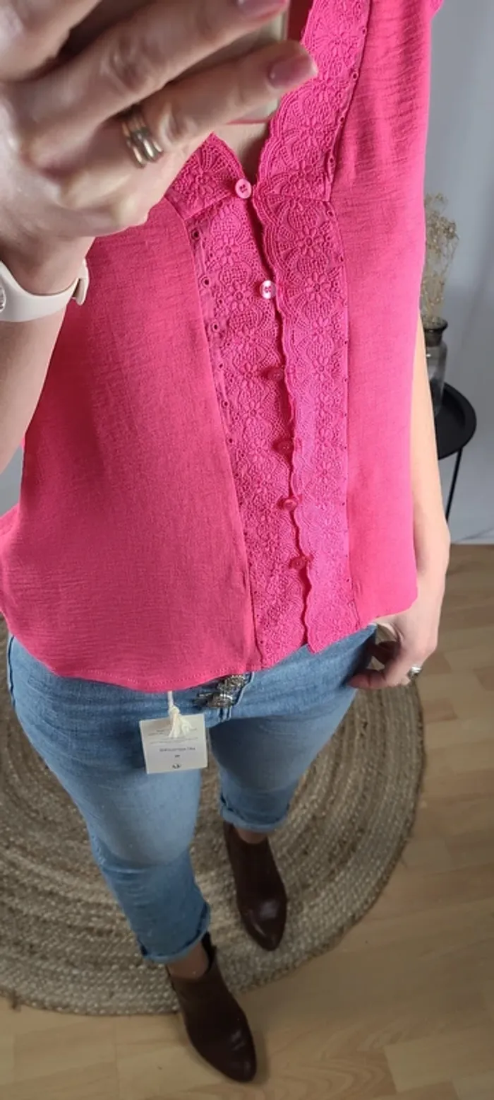 Top en gaze de coton, Réversible, dos dentelle - Neuf - Plusieurs coloris et Tailles disponibles - photo numéro 4