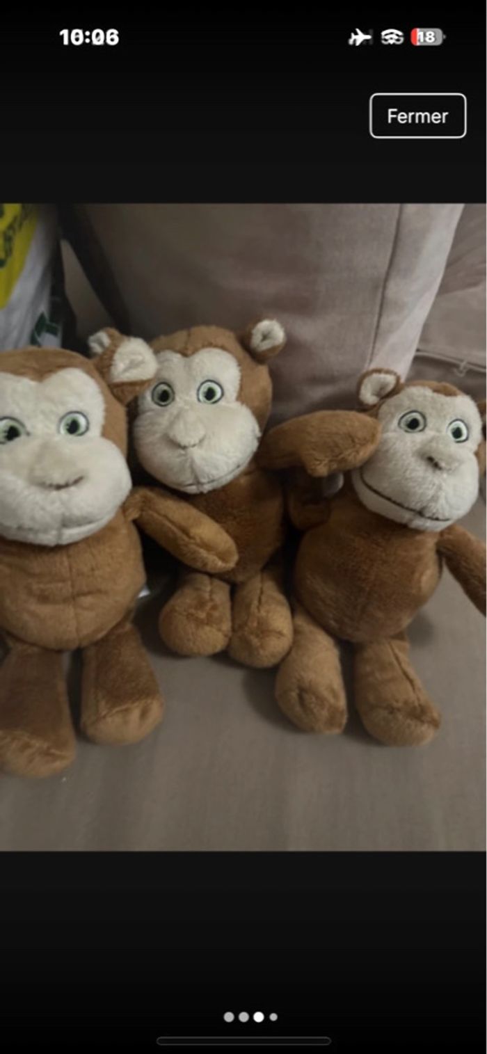 lot 3 peluches singe très bon état idéal triple - photo numéro 3
