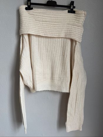 Ensemble jupe longue et pull bardot maille crème