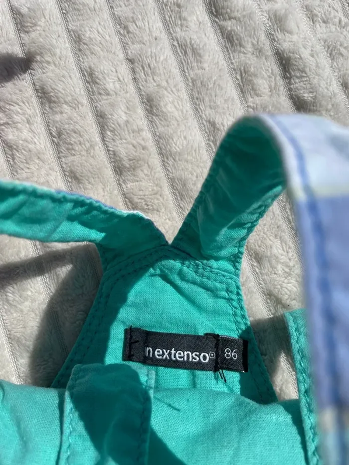 Combi Pantalon / Salopette bébé 86 cm Extenso à carreaux – bleu/vert/blanc - photo numéro 5
