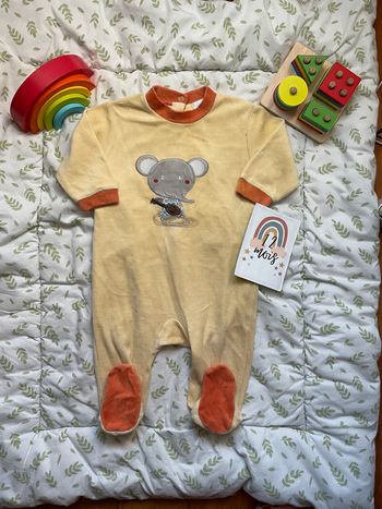 pyjama grenouillère en velours jaune et orange 12 mois kitchoun