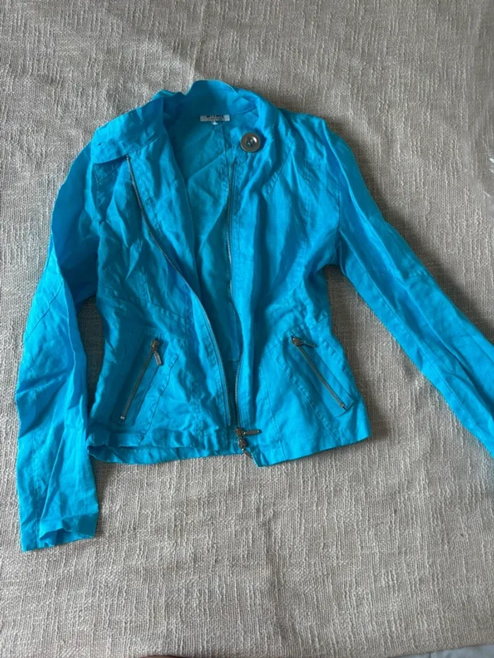 Veste bleu turquoise intense – 100 % lin taille M