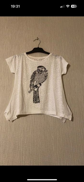 T-shirt Gemo blanc avec perroquet 8 ans