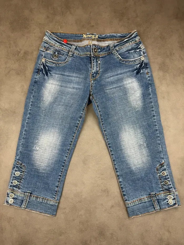 Pantacourt denim en jeans Vintage à motifs brodé Y2k 00’s Taille 42 - photo numéro 6