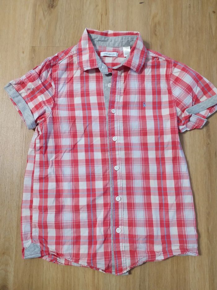 Chemise à carreaux Okaïdi 8 ans blanc rouge