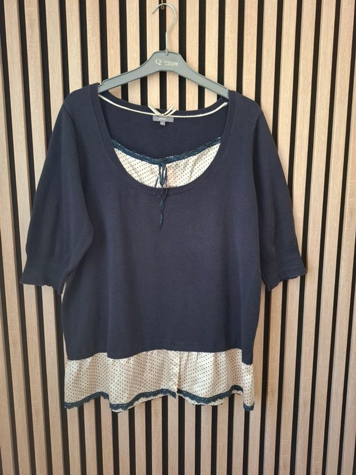 Pull bleu marine bohème Phildar T 42 - photo numéro 2