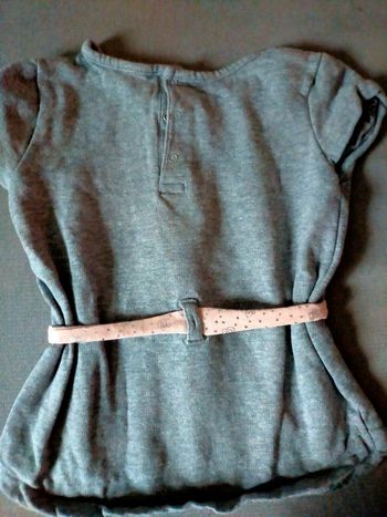 Robe fille 24 mois – Gris chiné avec ceinture rose