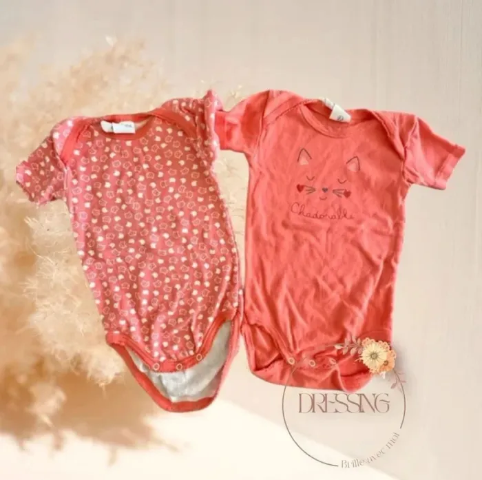 Lot 2 bodies fille manche courte 12 mois