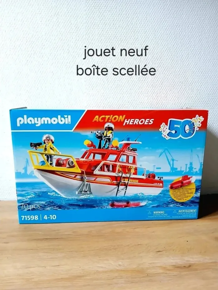 Playmobil 71598 Bateau de Sauvetage et Pompiers - Action Heroes