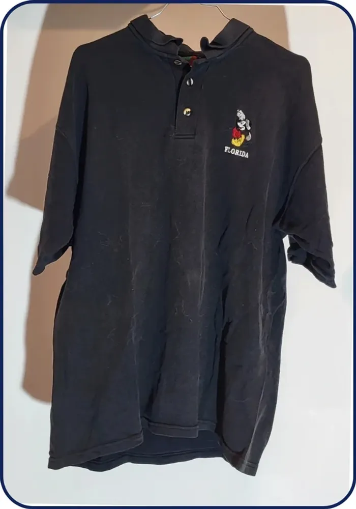 Polo Mickey -  logo brodé - vintage - noir - taille XL - photo numéro 7
