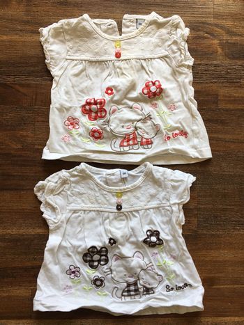 Lot 2 t-shirts sans manche/imprimés et brodés/ 6 mois