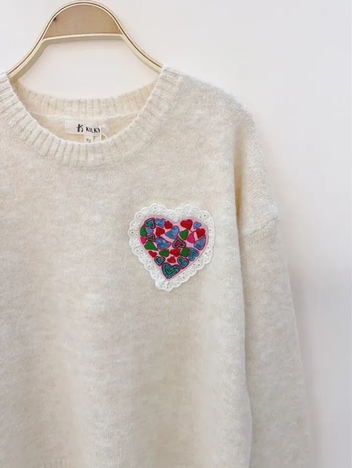Pull beige logo coeur laine - photo numéro 2