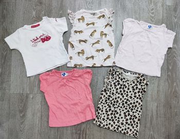 Lot 5 t-shirts manches courtes, bébé filles 12 mois