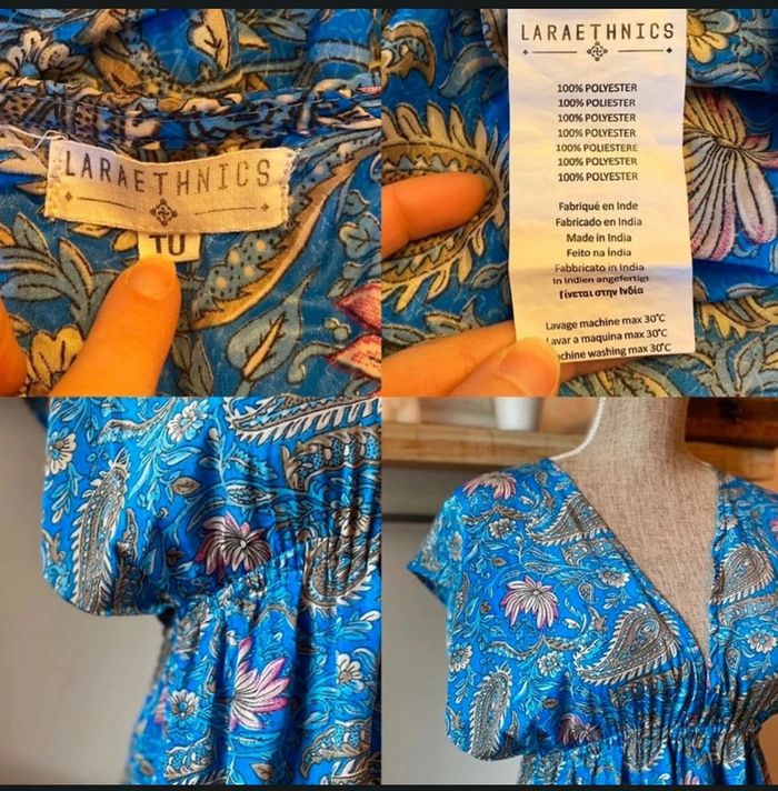 Belle robe longue motifs bleus fleuris taille U - Laraethnics - photo numéro 4