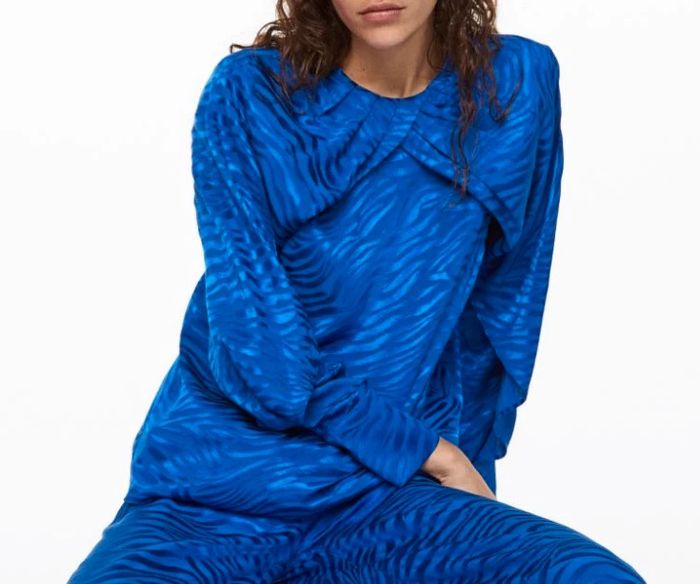 Blouse top manche longues bleu roi satiné - photo numéro 3