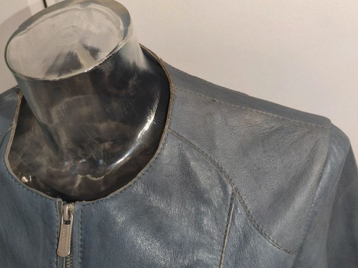 Veste cintrée / blazer / perfecto /spencer cuir  gris bleuté deercraft t 38 - photo numéro 3