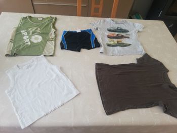 Lot 4 tee shirt manches courtes et 1 maillot de bain marques diverses 6 ans