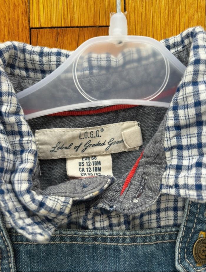 Ensemble salopette en jean / chemise manches longues - H&M et In extenso - 12 mois - photo numéro 3