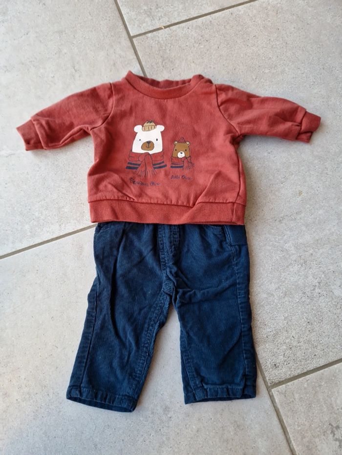 Ensemble pull et pantalon imitation velours 3 mois
