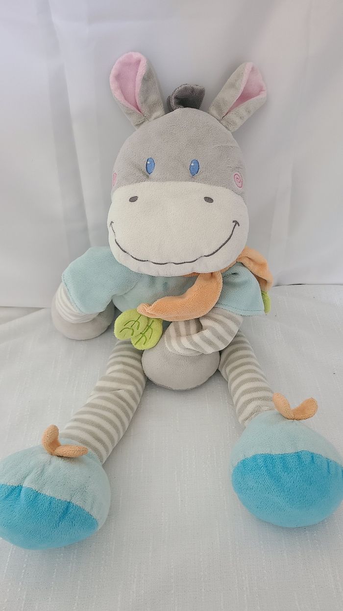 Nicotoy Doudou Cheval bleu gris Poussin 35 cm Echarpe orange feuille - photo numéro 2