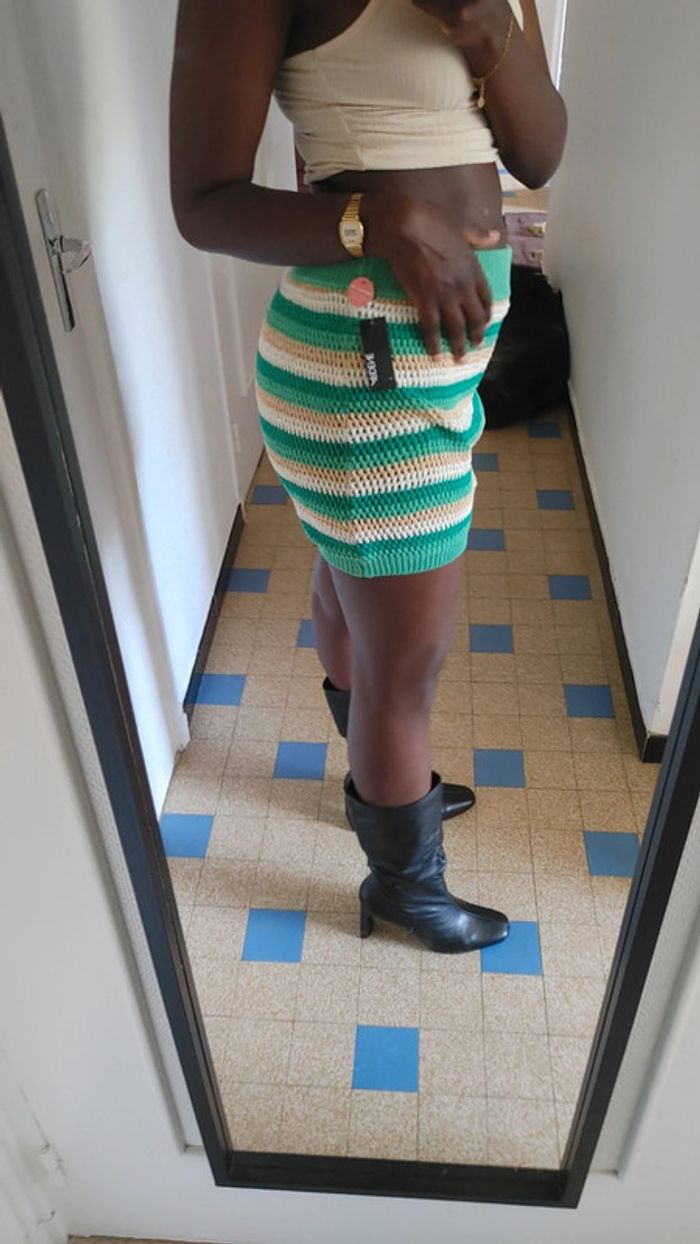 Mini jupe en maille blanche et verte - photo numéro 4
