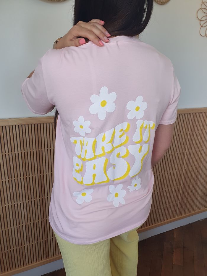 T-shirt oversize Take it easy rose/jaune Taille unique