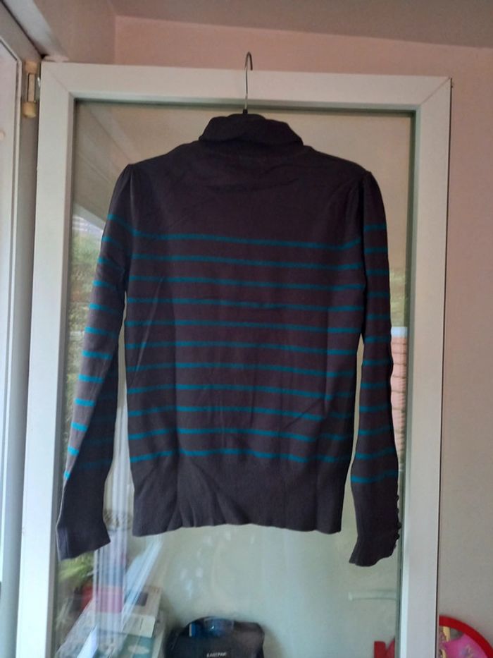 Pull col roulé à rayures camaïeu - photo numéro 2