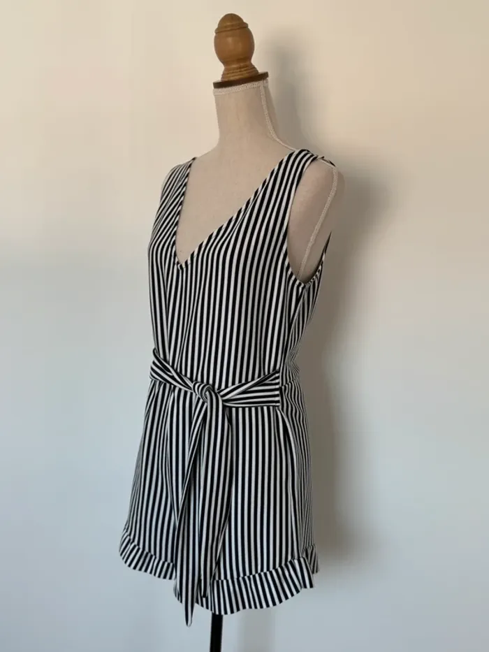 Combinaison salopette fluide rayures blanc été femme bretelles pantalon Zara short combi - photo numéro 4