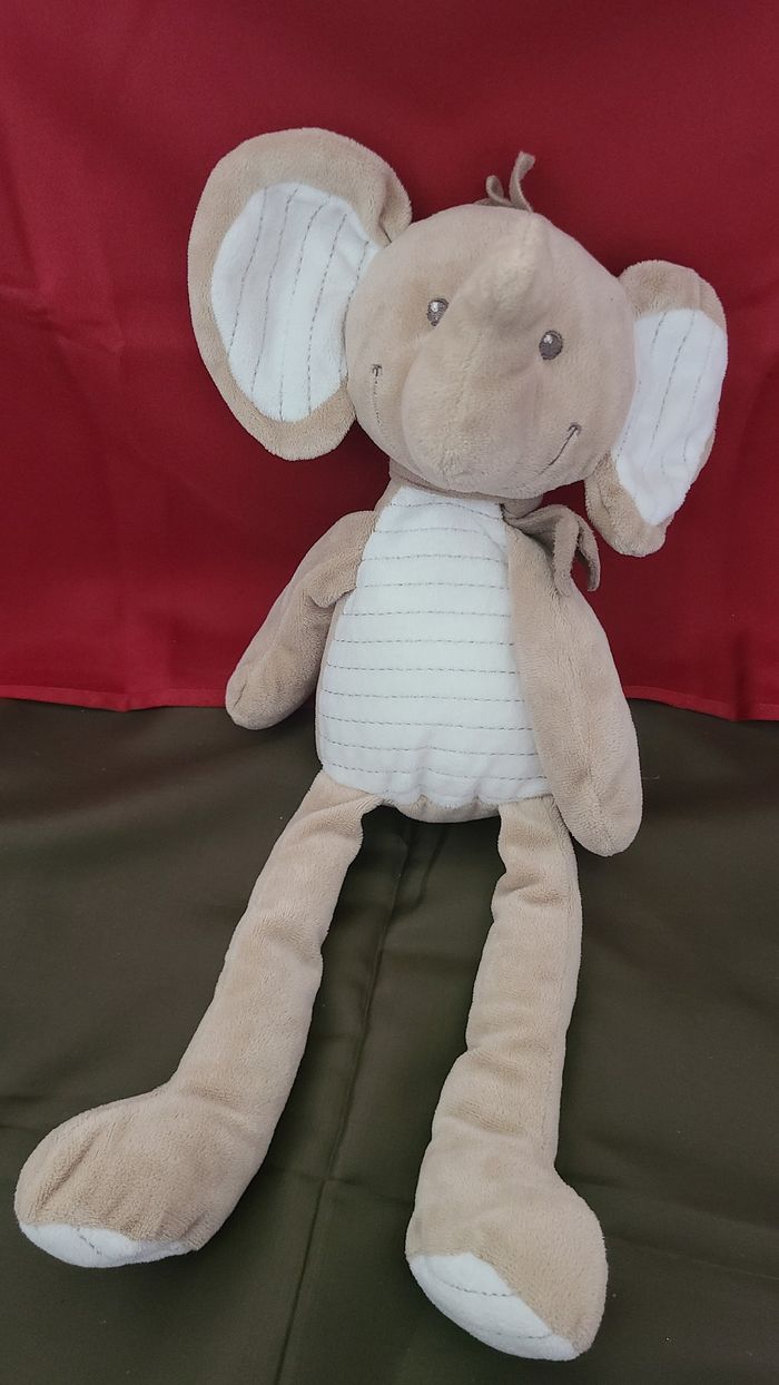 Nicotoy - Peluche doudou éléphant beige gris