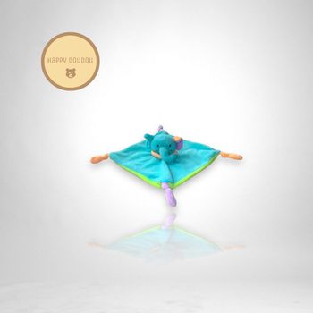 Doudou plat carre elephant bleu U tout petits DP395