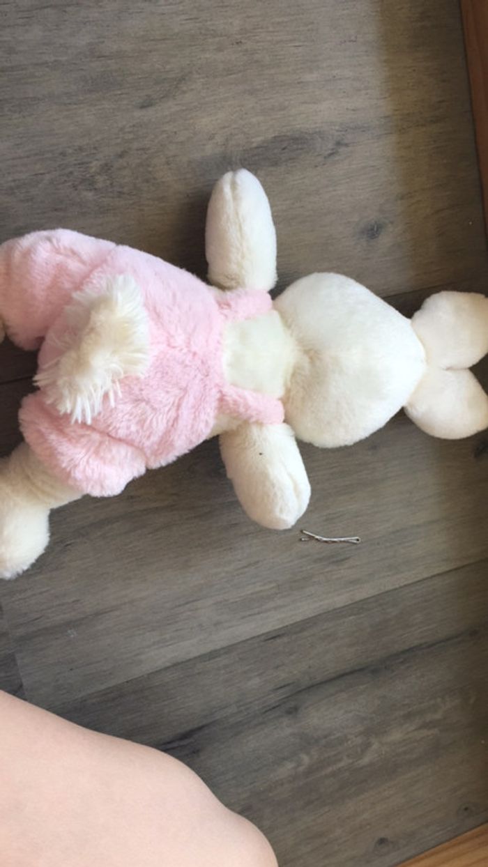 Peluche lapin blanche/rose en très bon état - photo numéro 5