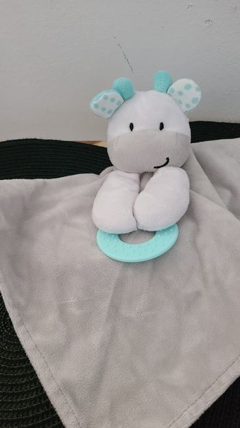 Doudou Plat Forever Baby Vache Blanc Gris Bleu Dentition