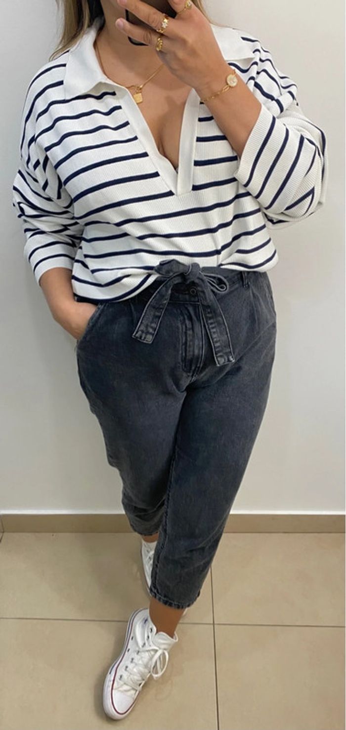 Superbe Pull Léger Ample A Rayures Taille M Et Plus - photo numéro 3