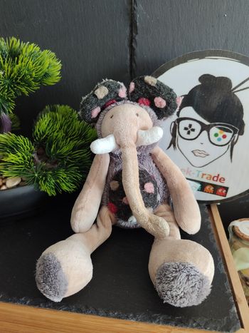 doudou peluche éléphant moulin roty les zazous gris beige noir brrouuu Baou